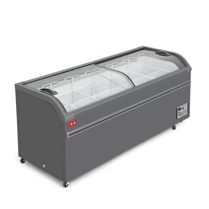 超市雪櫃商用弧形玻璃島櫃 Freezer雪櫃 內置LED光源照明 冷凍櫃玻璃櫃展示櫃 冰櫃 雪糕櫃 #大容量商用#卧式雪櫃