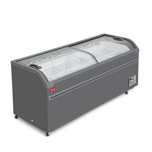 超市雪櫃商用弧形玻璃島櫃 Freezer雪櫃 內置LED光源照明 冷凍櫃玻璃櫃展示櫃 冰櫃 雪糕櫃 #大容量商用#卧式雪櫃